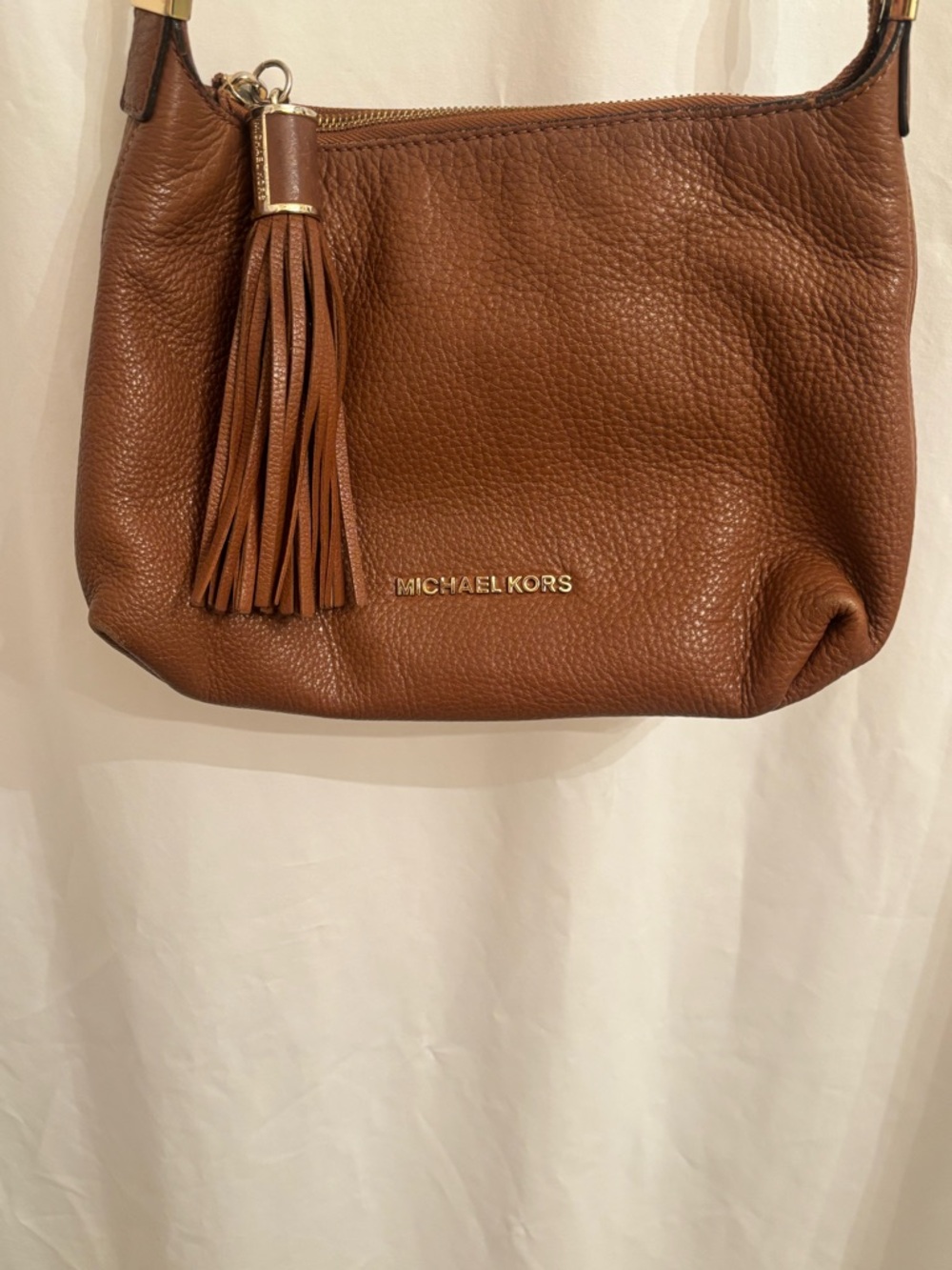 Michael Kors Cognac Pebbled Leather Shoulder Bag with Tassel